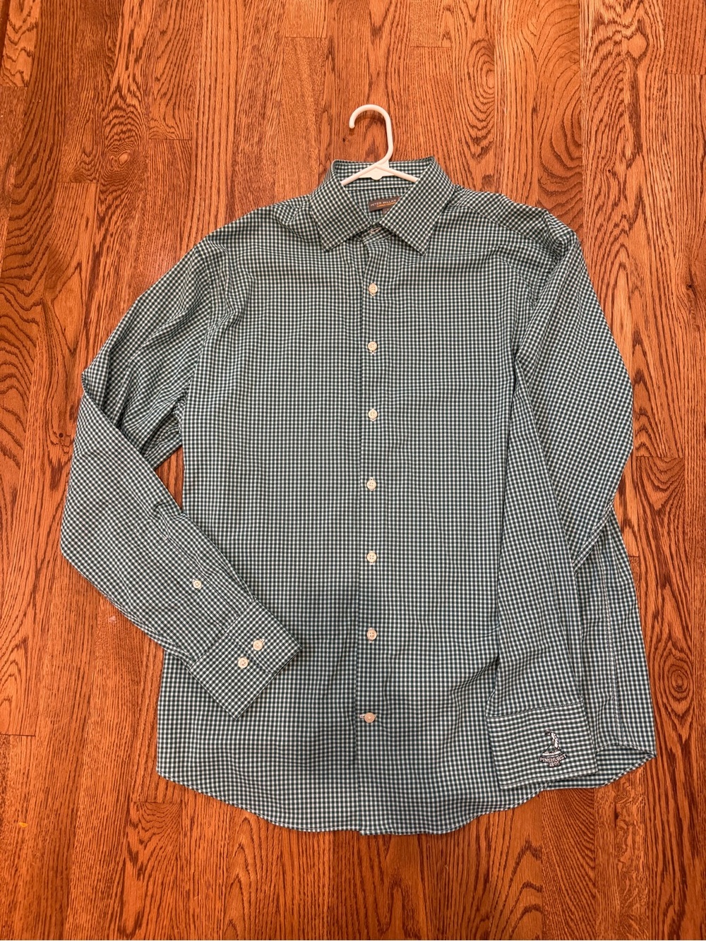 Peter Millar Green and White Gingham Button-Down Shirt with Pinehurst 1895 logo